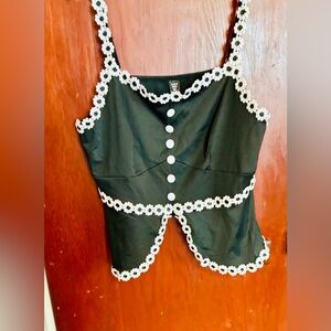 SHEIN Black Crop Top with White Floral Accents